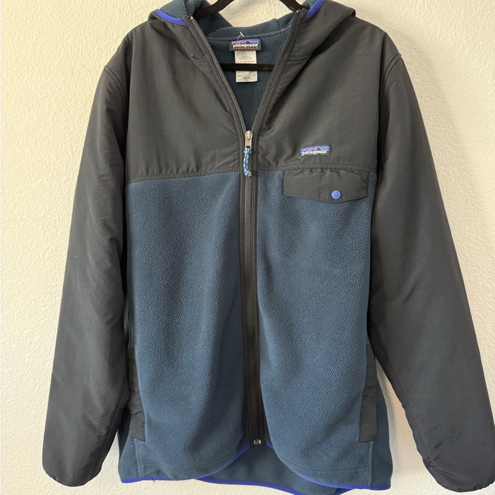 PATAGONIA Navy & Black Hooded Fleece Shirt Jacket